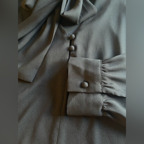 Ann Taylor Opaque Black Tie Neck Shirt sz med - Picture 2 of 5